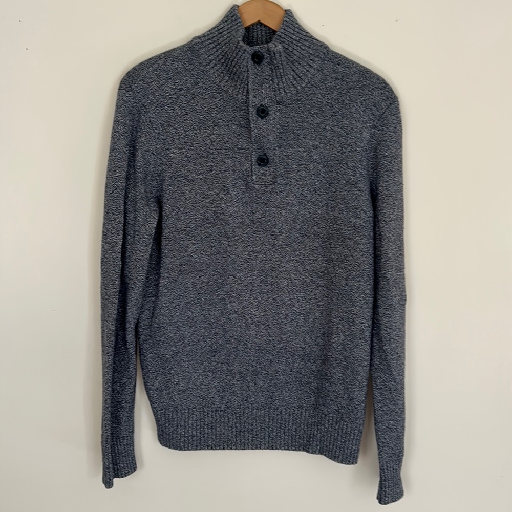 American Eagle Men's Blue & Gray 100% Cotton Zip & Button Knit Sweater Size M